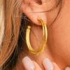 Best Dear-Lover Minimalist Plated Alloy Triple Hoop Earrings Gold