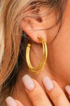 Best Dear-Lover Minimalist Plated Alloy Triple Hoop Earrings Gold