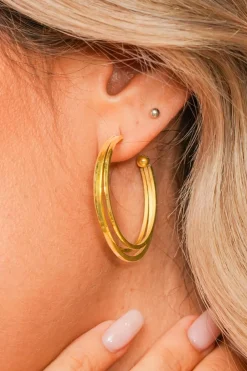 Best Dear-Lover Minimalist Plated Alloy Triple Hoop Earrings Gold