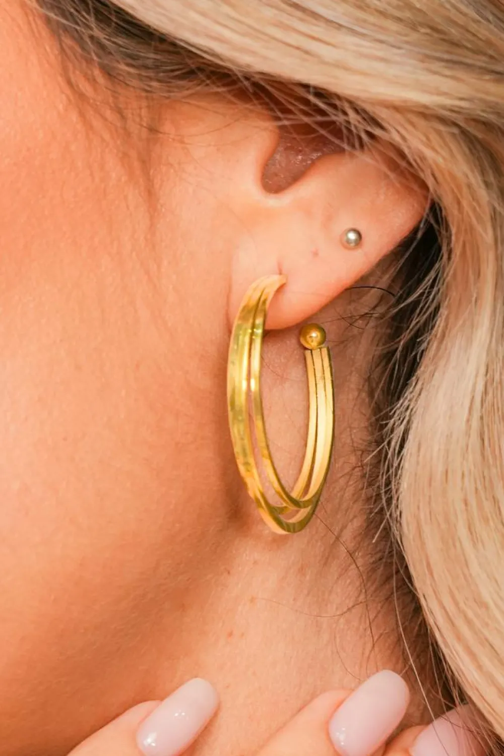 Best Dear-Lover Minimalist Plated Alloy Triple Hoop Earrings Gold