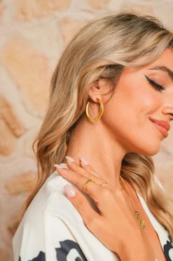 Best Dear-Lover Minimalist Plated Alloy Triple Hoop Earrings Gold