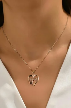 New Dear-Lover Mom Heart Shape Crystal Decor Alloy Pendant Necklace Gold