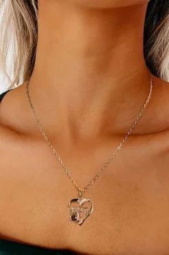 New Dear-Lover Mom Heart Shape Crystal Decor Alloy Pendant Necklace Gold