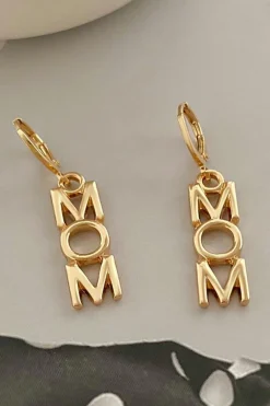 Best Dear-Lover MOM Letter Pendant Alloy Earrings Gold