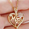 Discount Dear-Lover Mom Rhinestone Flower Hollow-out Heart Necklace Gold