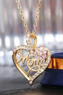 Discount Dear-Lover Mom Rhinestone Flower Hollow-out Heart Necklace Gold