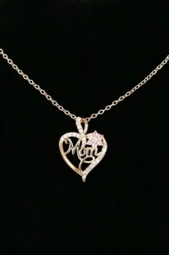 Discount Dear-Lover Mom Rhinestone Flower Hollow-out Heart Necklace Gold