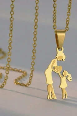 Discount Dear-Lover Mother Daughter Heart Pendant Plated Alloy Necklace Gold