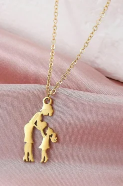 Discount Dear-Lover Mother Daughter Heart Pendant Plated Alloy Necklace Gold