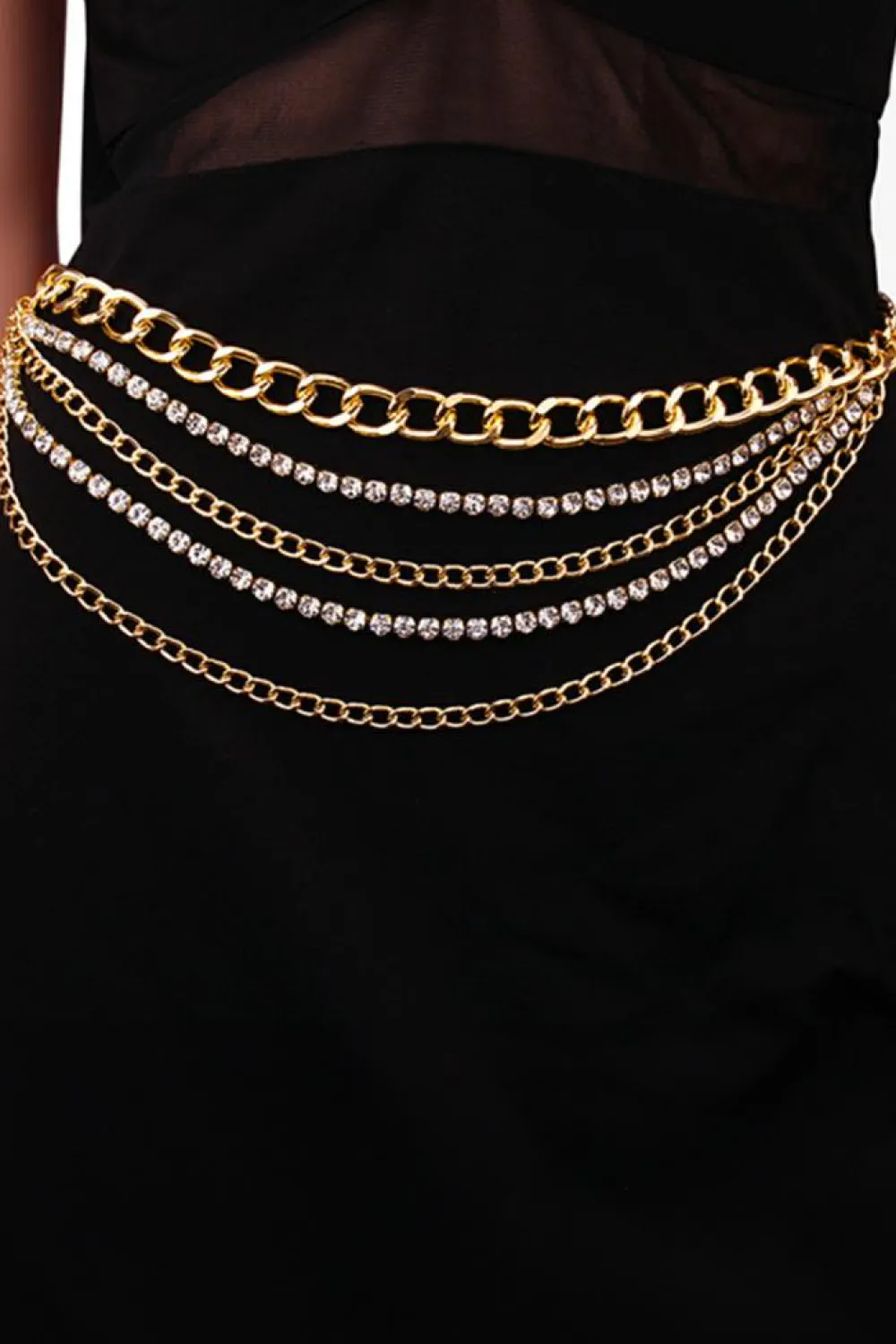 Sale Dear-Lover Multi Layer Rhinestone Belt Chain Gold