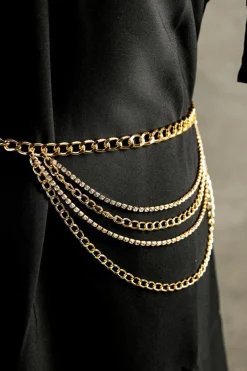Sale Dear-Lover Multi Layer Rhinestone Belt Chain Gold