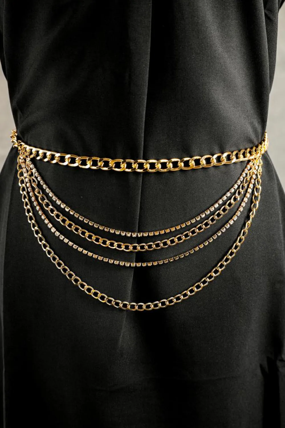Sale Dear-Lover Multi Layer Rhinestone Belt Chain Gold