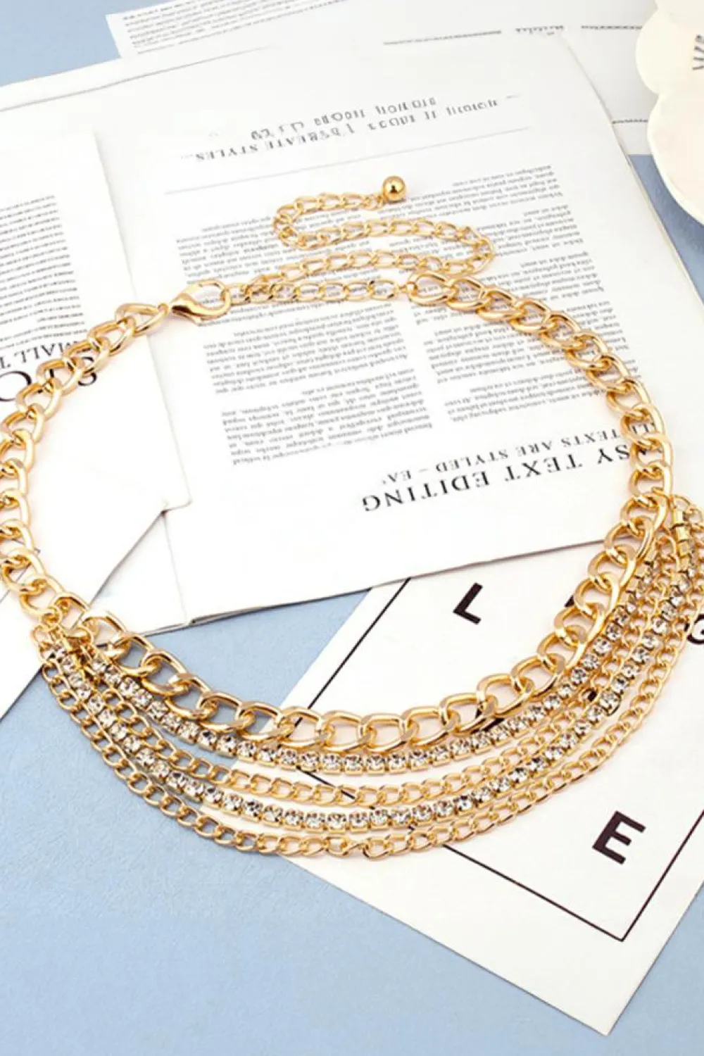 Sale Dear-Lover Multi Layer Rhinestone Belt Chain Gold