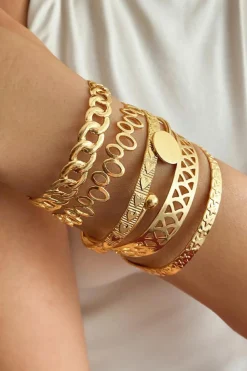 Sale Dear-Lover Multi Layered Opening Plated Bangle Set Gold