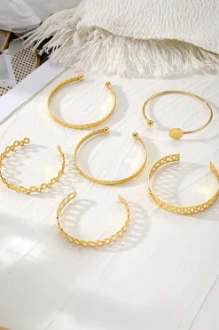 Sale Dear-Lover Multi Layered Opening Plated Bangle Set Gold