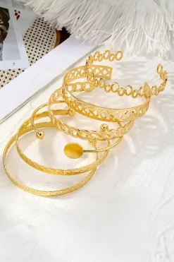 Sale Dear-Lover Multi Layered Opening Plated Bangle Set Gold