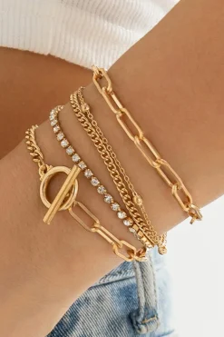 Online Dear-Lover Multi Layered Rhinestone Plated Chain Bracelet Set Gold