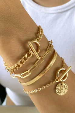 Online Dear-Lover Multi Layered Rhinestone Plated Chain Bracelet Set Gold