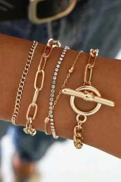 Online Dear-Lover Multi Layered Rhinestone Plated Chain Bracelet Set Gold