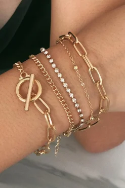 Online Dear-Lover Multi Layered Rhinestone Plated Chain Bracelet Set Gold