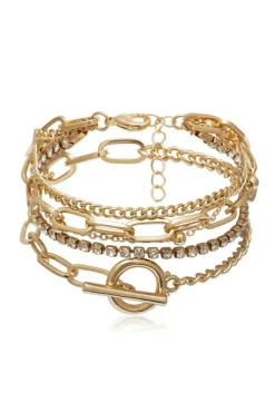 Online Dear-Lover Multi Layered Rhinestone Plated Chain Bracelet Set Gold