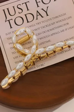 New Dear-Lover Oval Pearl Embellished Hair Claw Gold