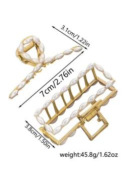 New Dear-Lover Oval Pearl Embellished Hair Claw Gold