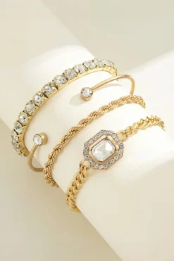 Best Dear-Lover 4pcs Diamond Chained Braided Bangle Bracelet Set Gold