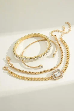 Best Dear-Lover 4pcs Diamond Chained Braided Bangle Bracelet Set Gold