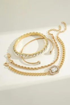 Best Dear-Lover 4pcs Diamond Chained Braided Bangle Bracelet Set Gold