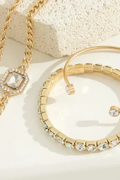 Best Dear-Lover 4pcs Diamond Chained Braided Bangle Bracelet Set Gold