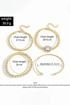 Best Dear-Lover 4pcs Diamond Chained Braided Bangle Bracelet Set Gold