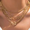 Hot Dear-Lover 5pcs Layered Rhinestone Plated Chain Collarbone Necklaces Set Gold