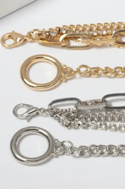 Hot Dear-Lover 5pcs Layered Rhinestone Plated Chain Collarbone Necklaces Set Gold
