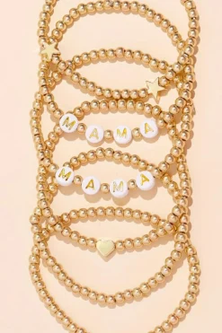 Online Dear-Lover 6Pcs MAMA Heart Star Shape Plated Beaded Bracelet Set Gold