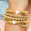 New Dear-Lover 5pcs Pearl Plated Beaded Bracelet Set Gold