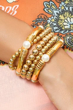 New Dear-Lover 5pcs Pearl Plated Beaded Bracelet Set Gold
