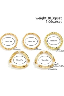 New Dear-Lover 5pcs Pearl Plated Beaded Bracelet Set Gold