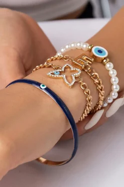 Discount Dear-Lover 4pcs Pearled Chain Bracelet Set Gold