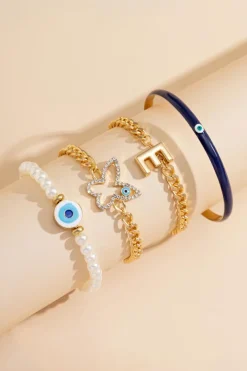 Discount Dear-Lover 4pcs Pearled Chain Bracelet Set Gold
