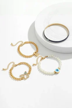 Discount Dear-Lover 4pcs Pearled Chain Bracelet Set Gold