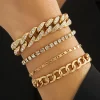 Best Dear-Lover 4pcs Rhinestone Decor Adjustable Chain Plated Bracelet Set Gold