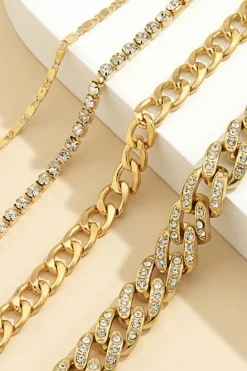 Best Dear-Lover 4pcs Rhinestone Decor Adjustable Chain Plated Bracelet Set Gold