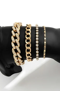 Best Dear-Lover 4pcs Rhinestone Decor Adjustable Chain Plated Bracelet Set Gold