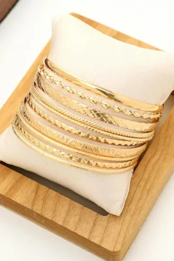Discount Dear-Lover 10pcs Textured Twisted Stackable Alloy Bracelet Set Gold