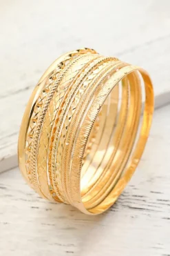 Discount Dear-Lover 10pcs Textured Twisted Stackable Alloy Bracelet Set Gold