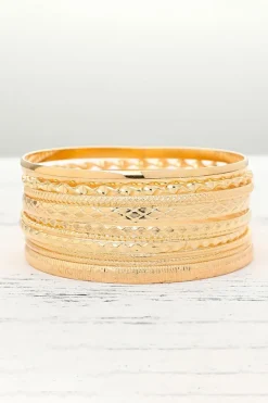 Discount Dear-Lover 10pcs Textured Twisted Stackable Alloy Bracelet Set Gold