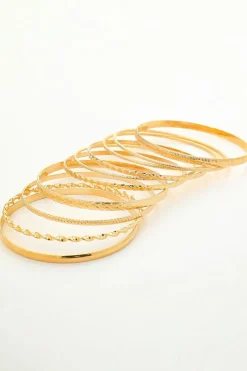Discount Dear-Lover 10pcs Textured Twisted Stackable Alloy Bracelet Set Gold