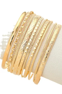 Discount Dear-Lover 10pcs Textured Twisted Stackable Alloy Bracelet Set Gold