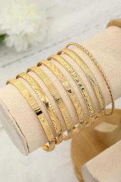 Online Dear-Lover 7pcs/set Textured Plated Open Alloy Bangle Set Gold